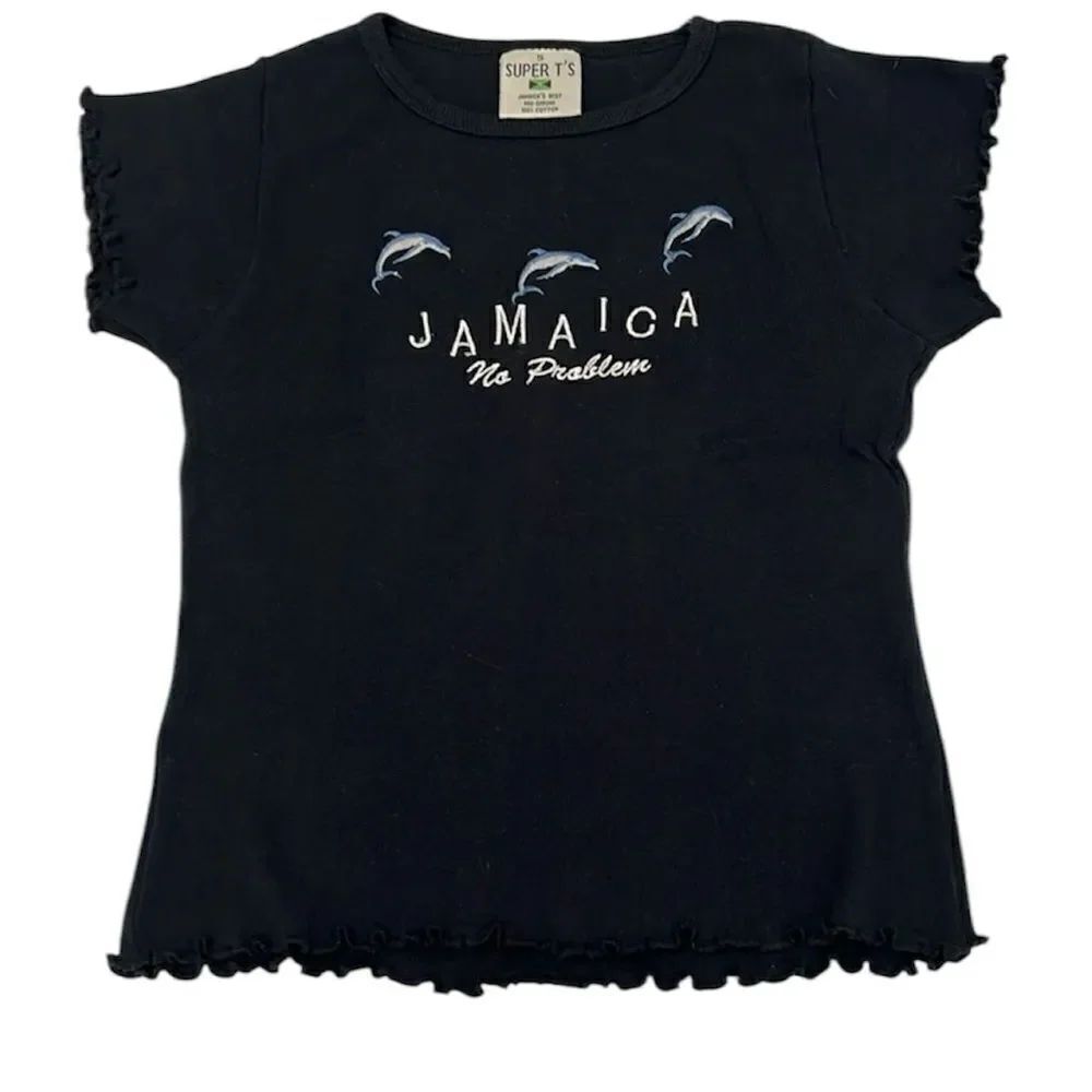 Vintage size S embroidered dolphin no problem cropped cap sleeve Jamaica T EVC